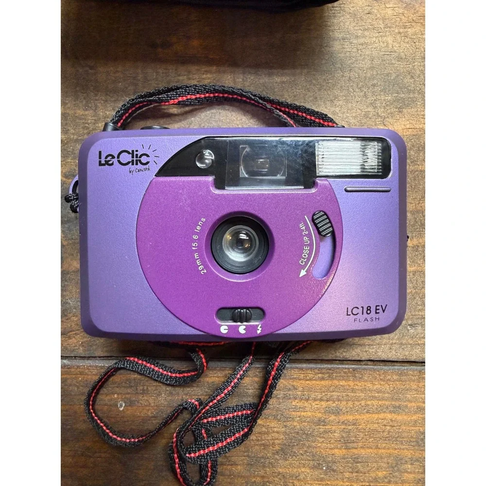 Le Clic Film Camera OS 35mm Point Shoot Purple Flash LC18 EV Case 1084 UNTESTED